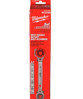 Built Different 5 In 1 Ratcheting Lineman Wrench With Integrated Hammer Cushion Grip in packaging, heavy duty steel, sizes marked.