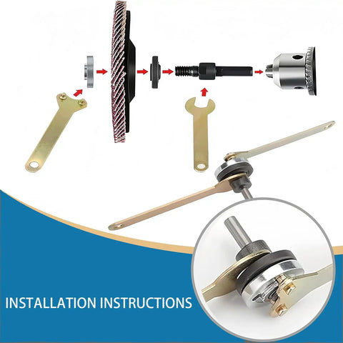 Drill To Grinder Conversion Kit With Angle Attachment Boss Grade Heavy Duty Steel Construction Includes Replacement Flange Nuts And Spanner Wrench Multi Function Attachment For Cutting Sanding And Grinding installation instructions