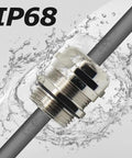 Close-up of NPT Three Quarter Inch Nickel Plated Brass Waterproof Cable Glands Set Of Four with IP68 rating in water