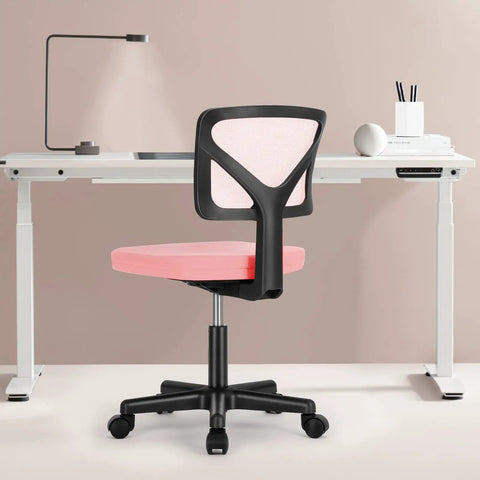 Ergonomic Low Back Mesh Desk Chair With Rolling Wheels Armless Swivel Office Seat For Home Study Or Dorm Comfy Lumbar Support Compact Pink