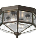 4 Light Beveled Glass Close To Ceiling Indoor Light Fixture In Antique Bronze With Clear Geometric Panels Model P5789 20