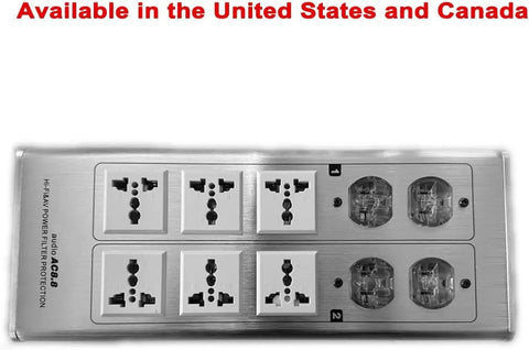 Beefy 3000W 15A Audio Power Conditioner Featuring Patented Dual Inductor Design And Top Shelf Wima Caps For Clean High Fidelity Rig And Zero Static Nonsense Silver Power Outlet Strip with 10 sockets.