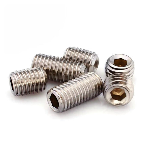 Stainless Steel 304 DIN913 Set Screws Hex Socket Grub Kit Headless Assortment close-up view on white background