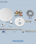Complete set of High Pressure 12 Inch Rainfall Shower Head Set With Boss-Grade Brass Rough-In Valve, Wall Mounted, Chrome Finish.