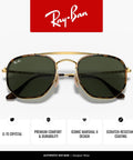 Marshal II Geometric Aviator Sunglasses With Gold Frame And G15 Green Lenses, 52MM, Unisex Dope Style For Men And Women