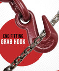 Heavy Duty Ratchet Chain Binder Set Five Sixteenth To Three Eighth Inch Chain With Grab Hooks 5400 Lbs Working Load Limit close-up of grab hook