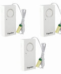 Three white water leak sensor alarms with cables, for basement and RV moisture detection, 120dB loud flood alarm, battery operated, 3 pack.