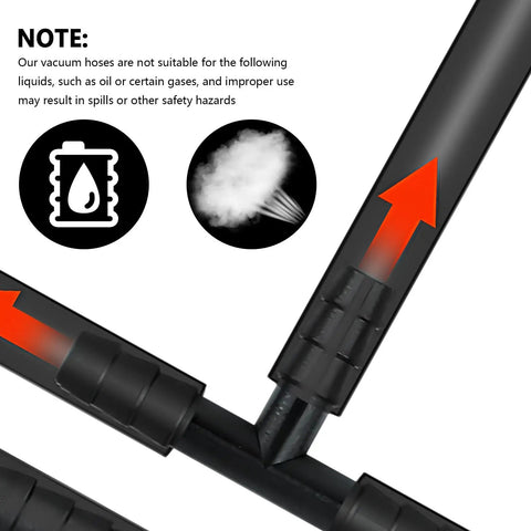 Close-up of Six Piece Five Foot Silicone Vacuum Hose Kit For Your Ride, Includes Sixty Four Connectors, showing directional flow arrows and caution symbols.