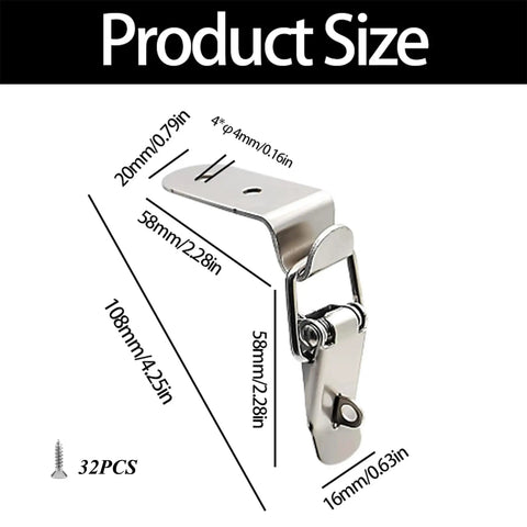 8 Pack Stainless Steel 90 Degree Spring Toggle Latches With Clasp Buckle And Screws size dimensions