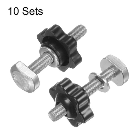 10 Piece T Track Bolts Knob Kit With M6 X 40mm Threaded Bolts And M6 X 25mm Hex Hand Knobs With Washers Black Beefed Up Finish