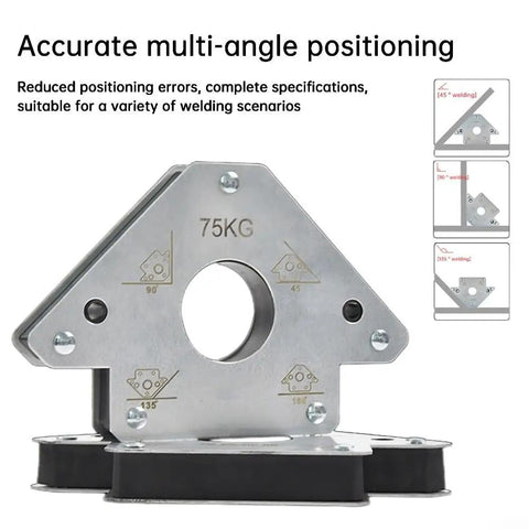 Heavy Duty Welding Magnet Support With 75 KG Strong Grip Clamp for Tube Pipe Fitter at multi-angle positions 45, 90, 135, 180 degrees.