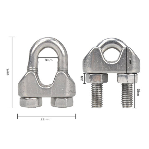 Stainless Steel Wire Rope Cable Clip Clamp M5 3 16th Inch Set Of 20 Durable Waterproof Fasteners With Anti Slip Groove close-up