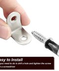 Heavy Duty Stainless Steel L Brackets Corner Braces 1 Inch Angle Connectors With Screws 20 Pack held by a hand with screws.