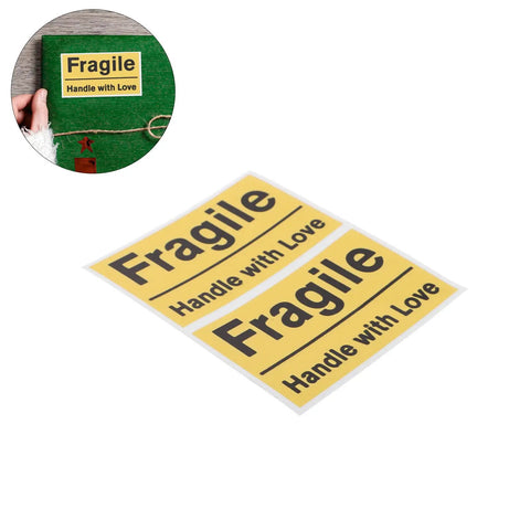Yellow Fragile Stickers For Small Business Packaging 6 Pack High Visibility PVC Adhesive Labels For Shipping Moving Warehouses Parcels Luggage And Handling Durable Fragile Warning Signs For Safe Delivery on two labels