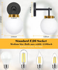 Two Pack Chic Modern Wall Sconces Matte Black And Gold With Milky Glass Globe Vanity Lighting and bulb compatibility