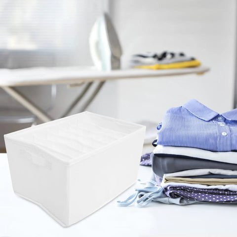 Slick Underwear Drawer Organizer With Divided Compartments For Bras Socks And Clothes To Keep Your Closet Neat And Legit A versatile large capacity box next to folded clothes.