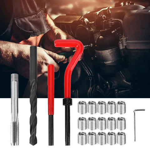Pro Grade Thread Insert Repair Kit For Automotive Parts With High Precision Thread Sleeve And Durable Wear Resistant Aluminum Thread Repair For Damaged Threads In Motors Engines And Switchgear, tap and inserts