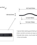 Diagram showing dimensions of Modern Matte Black Cabinet Handle Set For Doors And Drawers with arched style and dual-hole centers.