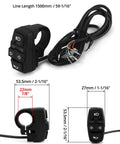 Ride Ready All In One 3 In 1 Motorcycle Handlebar Control Switch dimensions and wiring detail for motorbikes and scooters