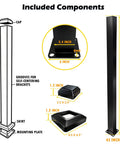 Premium Heavy Duty 45 Inch Black Powder Coated Aluminum Railing Post Kit components including cap, mounting plate, and skirt.