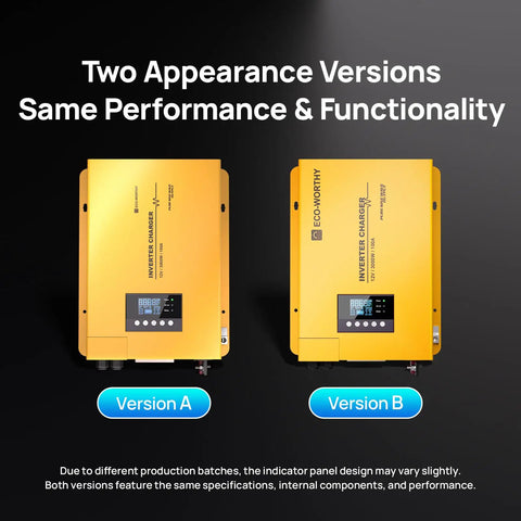 Rock Solid 3000 Watt Pure Sine Wave Inverter Charger delivers 100 Amp battery charging; two appearance versions side by side.