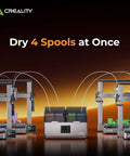 X4 Filament Dryer Box For 3D Printers With Dual Independent Heating Chambers 200W shown with 3D printers drying four spools.