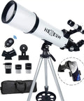 80mm 600mm Telescope For Adults And Beginners With Altazimuth Mount Dope Eyepieces 25mm And 10mm 3x Barlow Lens 24x To 180x Magnification Moon And Planets Ready Easy Setup Stargazing Kit, white tube
