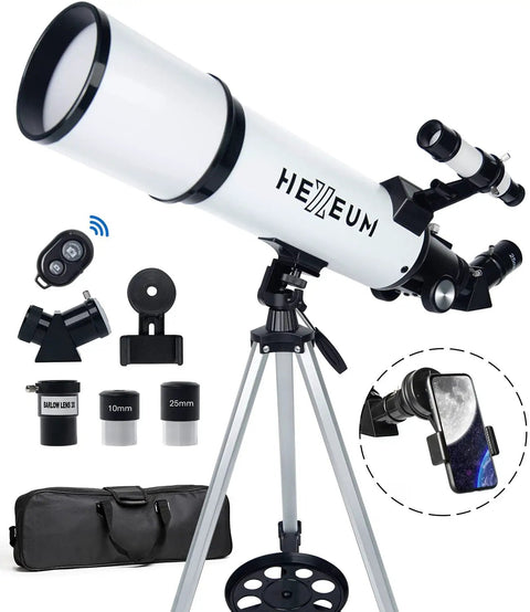 80mm 600mm Telescope For Adults And Beginners With Altazimuth Mount Dope Eyepieces 25mm And 10mm 3x Barlow Lens 24x To 180x Magnification Moon And Planets Ready Easy Setup Stargazing Kit, white tube