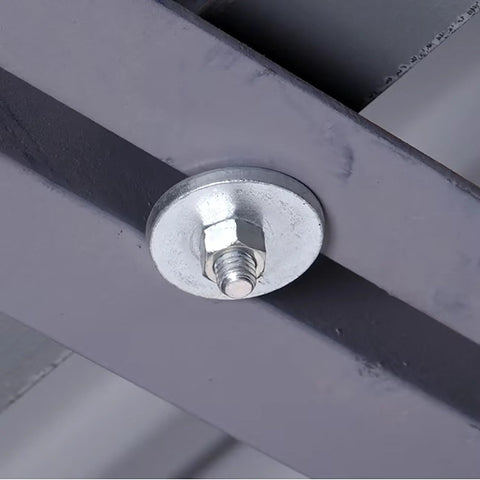 Installed stainless steel Fender washer on bolt through metal frame; 1/2" ID, 2" OD.