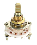 Band Selector Rotary Switch, 2 Pole 4 Position, 10 Pin, Single Deck, 9mm Mount Hole, 6mm Shaft, 11.5mm Shaft Length, front view