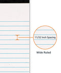 Wide Ruled Lined Writing Note Pads 12 Pack With 50 Perforated Sheets Each Letter Size White Paper showing 11/32 inch spacing.