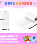 12 Roll Kids Instant Camera Print Paper Refill BPA Free 56mm By 24mm Thermal Paper For Photo Printers, Each Roll Prints About 60 Pics, Safe Premium Paper. Dimensions shown 57mm x 24mm thermal paper roll for instant cameras.