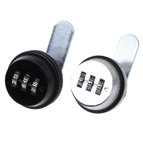 3 Digit Combination Cabinet Lock Zinc Alloy Cam Lock For Drawers And Mailboxes Resettable Keyless Security displayed in black and chrome.