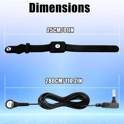 Go To ESD Wrist Strap And Grounding Cord Bundle With 3.5mm Snap And 3m Cable For Electronics Repair, wrist strap, and cord dimensions