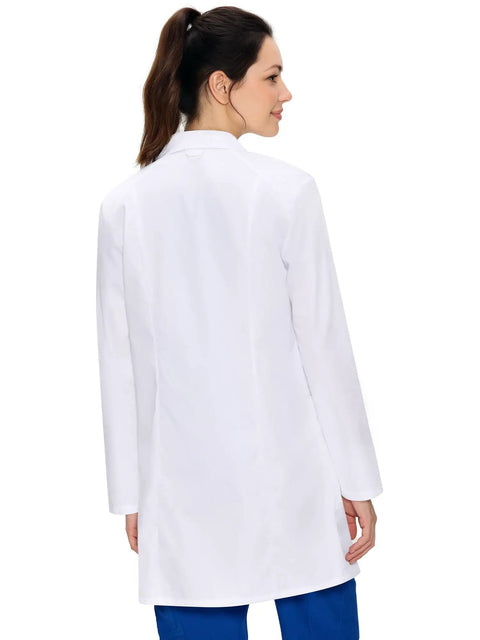 Back view of Womens Lab Coat With Three Pockets Medical Lab Coat For Science Chemistry And College White Medium All Day Comfort