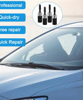 Windshield Crack Repair Kit 4 Piece Set For Chips And Cracks Car Glass Repair No Mixing Required Quick Fix In 20-30 Minutes shown installed on car