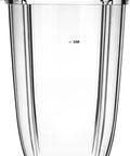 Replacement Cup Kit for 18Oz Short, 24Oz Tall, 32Oz Colossal with Flip Top To Go Lid and Stay Fresh Resealable Lid Fits 600W and Pro 900W Blenders Dishwasher Safe, showing transparent colossal cup.