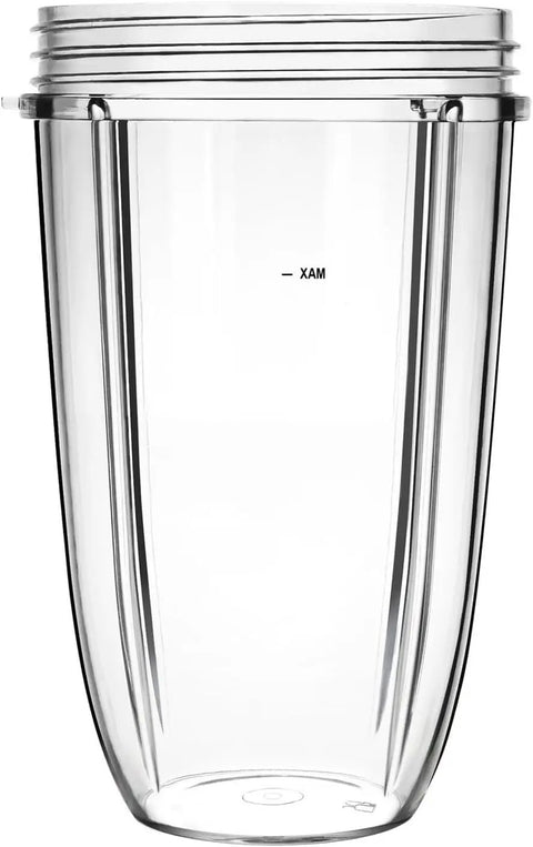 Replacement Cup Kit for 18Oz Short, 24Oz Tall, 32Oz Colossal with Flip Top To Go Lid and Stay Fresh Resealable Lid Fits 600W and Pro 900W Blenders Dishwasher Safe, showing transparent colossal cup.