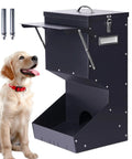 Set And Forget Outdoor Dog Feeder With Sturdy Rain Cover 25 Pound Gravity Kibble Bowl For Large Breeds Auto Fill Pet Station, features a dog and gravity hopper.