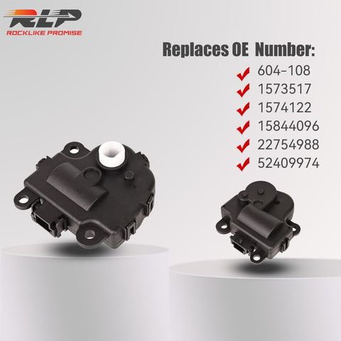 Chevy Impala HVAC Air Door Actuator Heater Blend Door Levers Direct Replacement Drop In 2004 To 2013 2 Pack Compatible With 604108 1573517 1574122 15844096 22754988 52409974, shown with OE numbers list