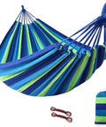 Durable Portable Cotton Hammock For Camping And Outdoor Indoor Use With Hanging Ropes Carrying Bag Blue Large For Backyard Lounging