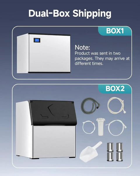 Heavy Duty Commercial Ice Maker Machine 800 Lbs Per Day With 300 Lbs Storage Bin parts for assembly and dual-box shipping