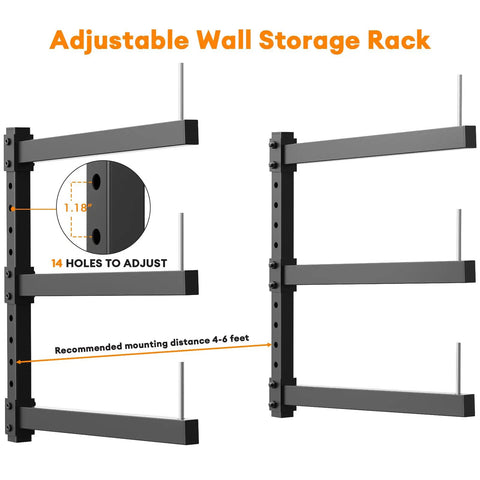 Heavy Duty Lumber Storage Rack Wall Mount With Steel Shelves And Wall Organizer for garage shed workshop indoor outdoor use