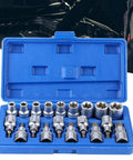 19 Piece 1/2 Inch Drive Star And Hex Socket Bit Kit With E Type Male And Female Wrenches in blue storage case