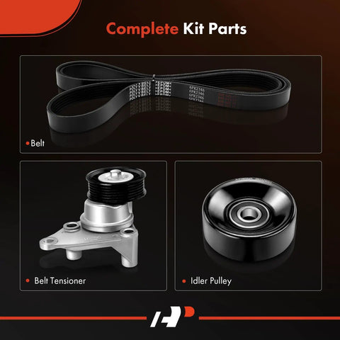 All In One Serpentine Belt Drive Kit With Tensioner And Idler For Chevy GMC And Cadillac Trucks And SUVs 1999 2002 parts display