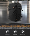 4 Axis 6K Cinema Camera Bundle Kit With 128GB Card Roller Bag LiDAR Range Finder DL Mount Hand Grips Monitor Battery Pack And Cables Pro Grade Set Kit featuring a large DSLR roller bag on sleek floor.