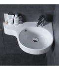 Rock Solid Corner Bathroom Sink, Wall Mounted Ceramic Triangle Washbasin, fits tight quarters effortlessly with chrome faucet.