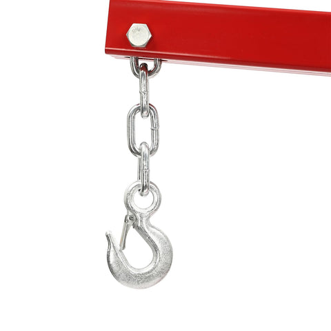 Heavy Duty Folding Hydraulic Engine Crane Hoist, 2 Ton Cherry Picker Rig hook and chain detail for secure engine lifting.
