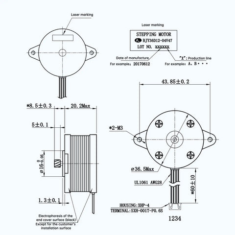 Technical blueprint of 3D Printer Extruder Motor Upgrade With 36 Circular Stepper Motor And 9 Tooth Helical Gear For X1C P1P P1S Models