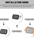 Installation guide for 2 Pack Clip On Car Sun Visor Vanity Mirror 6.57 Inch By 4.33 Inch HD Glass Makeup Mirror showing vertical mounting and clips